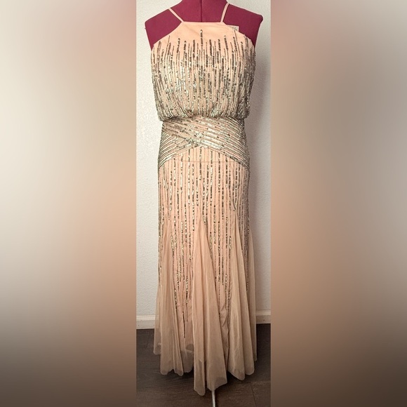 Source Unknown Champagne Beaded Prom Dress - Picture 1 of 9